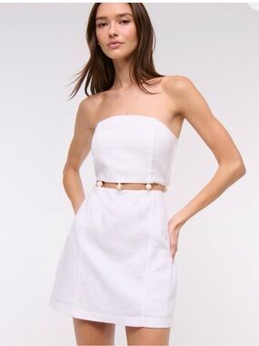 Abercrombie & Fitch White Strapless Mini Dress with Bead Detail